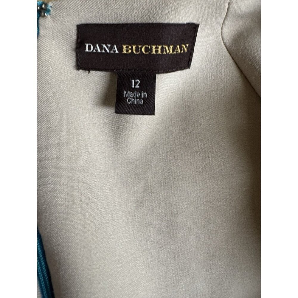 Dana Buchman Teal Ruched Sheath Dress 12 Cap Sleeve Career Cocktail Midi - Picture 3 of 4